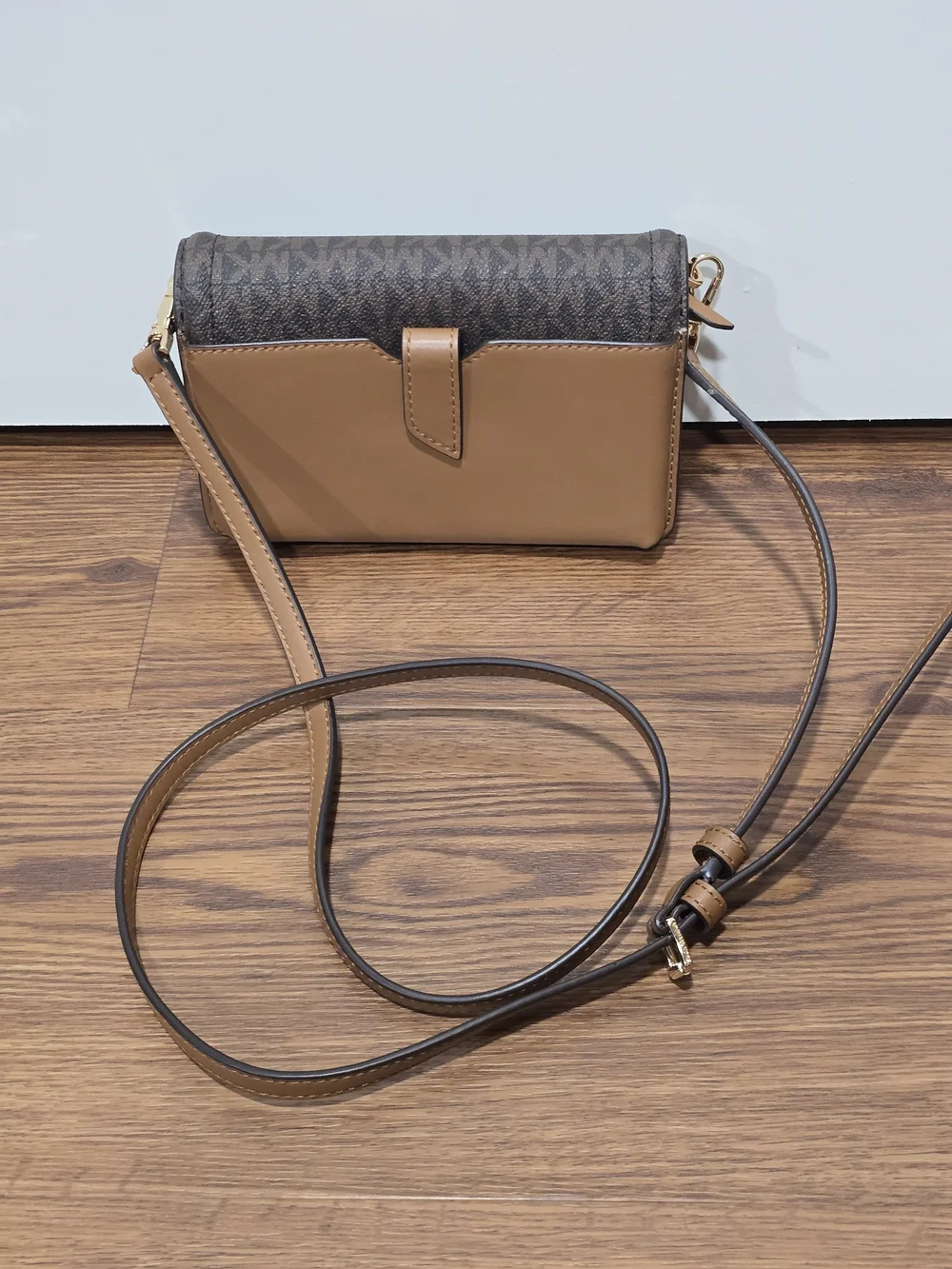 Michael Kors Brown and Tan Signature Logo Crossbody Wallet